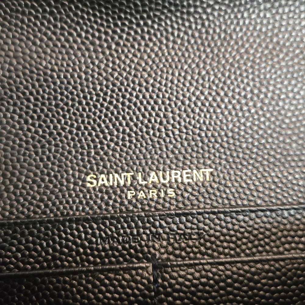 Saint Laurent Grain De Poudre Matelasse Chevron Monogram Flap Wallet - Black - Picture 8 of 15